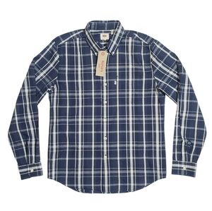 Levis Mens Lightweight Blue Plaid Casual Oxford Shirt Medium NWT